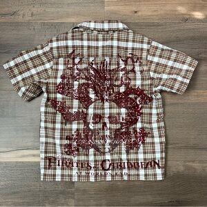 Y2K Disney Pirates of the Caribbean Plaid Short Sleeve Button Down Sz Small 5/6